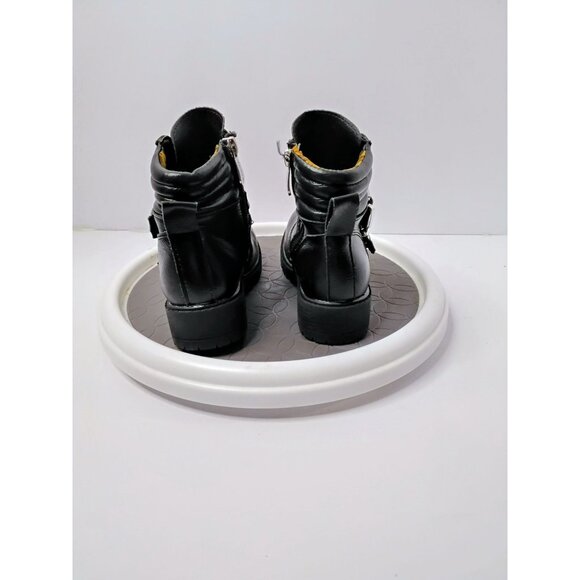 Black Faux Leather Ankle Boots With Double Buckle & Side Zipper Design Size 12 R - Picture 6 of 7
